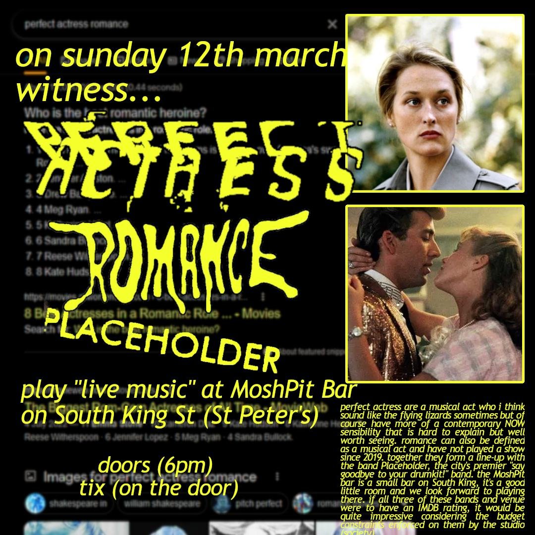 Perfect Actress + Romance + Placeholder @ MoshPit Bar, St Peters NSW